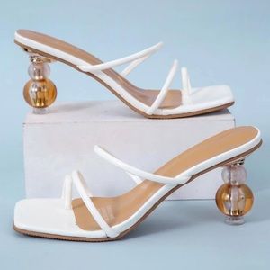 Thin Strap Sculptural Heeled Mules